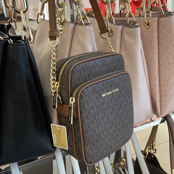 Michael Kors Women's Jet Set Travel Medium Logo Adult Crossbody Bag Brown - Picture 5 of 16